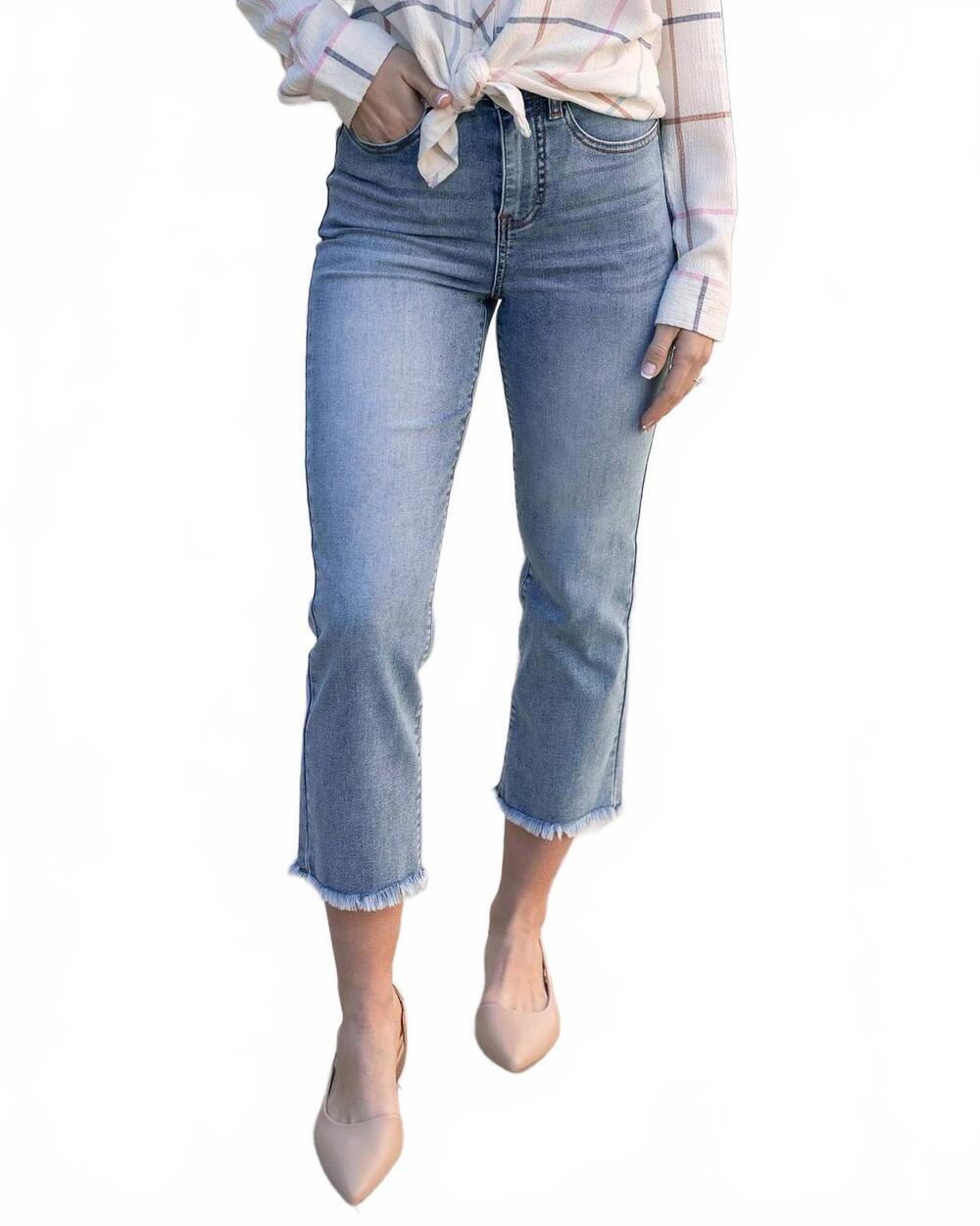 NEW GRACE AND LACE cropped flare denim jeans in medium standard wash